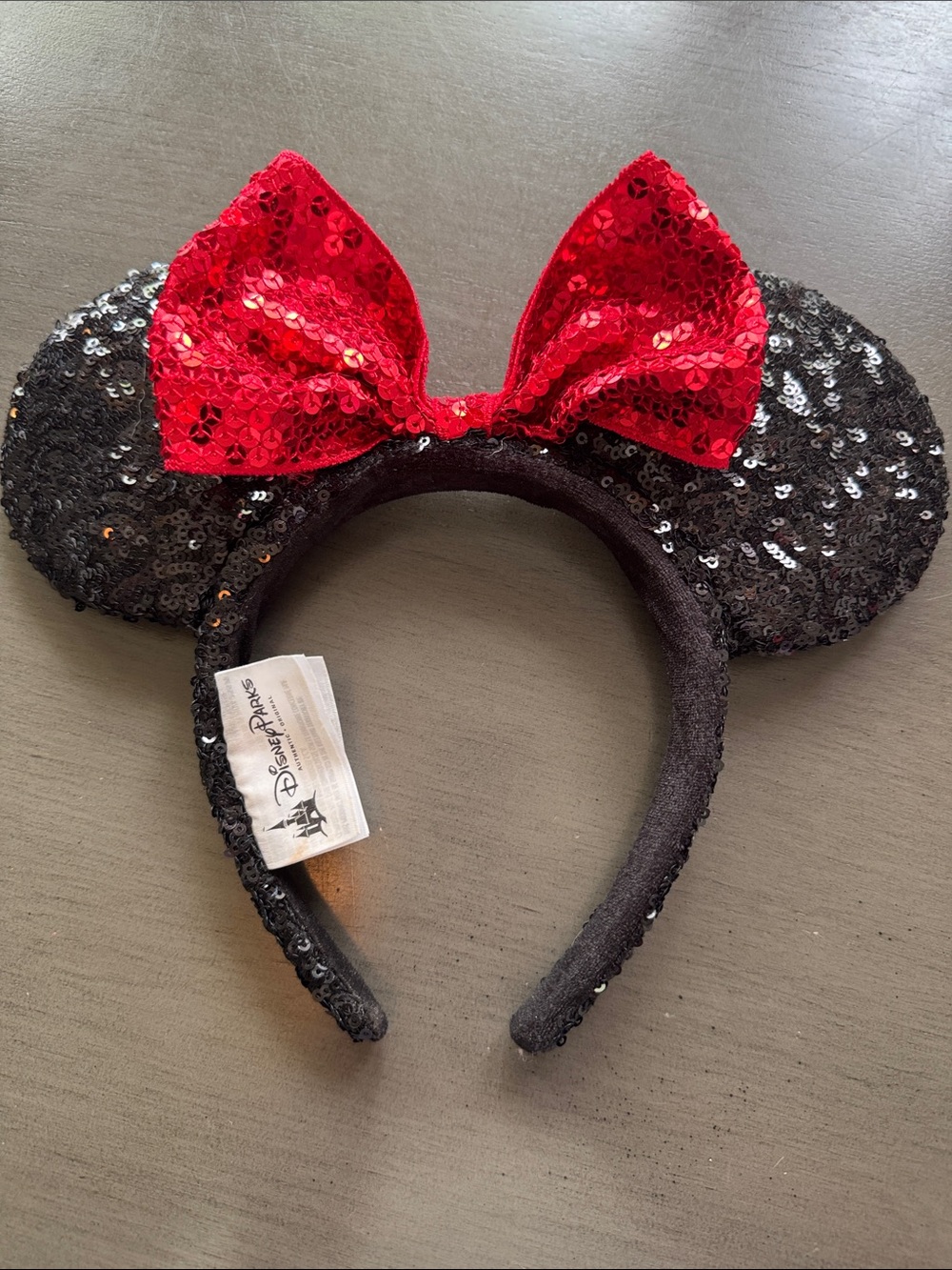 Disney Black Sequin Minnie Ears Headband with Red Bow